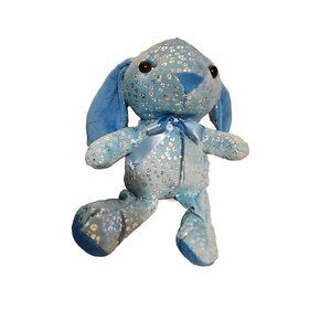 Sparkly Blue Bunny with Satin Bow  Plush Stuffed Animal 10 inch Toy